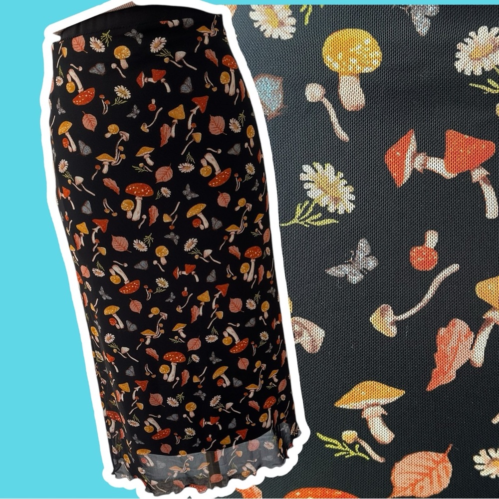 Forever 21 black mushroom woodland print midi skirt XS